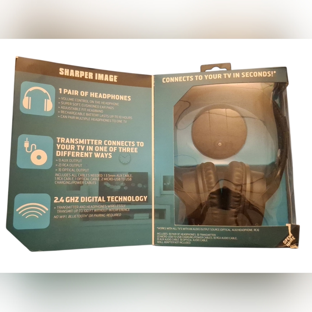Sharper Image Wireless TV Headphones - Black - Picture 2 of 9